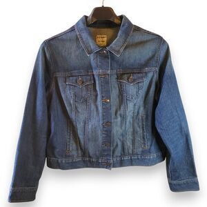 Old Navy Denim Jacket Women's XXL Plus Size Cropped Jean Trucker Blue Button Up